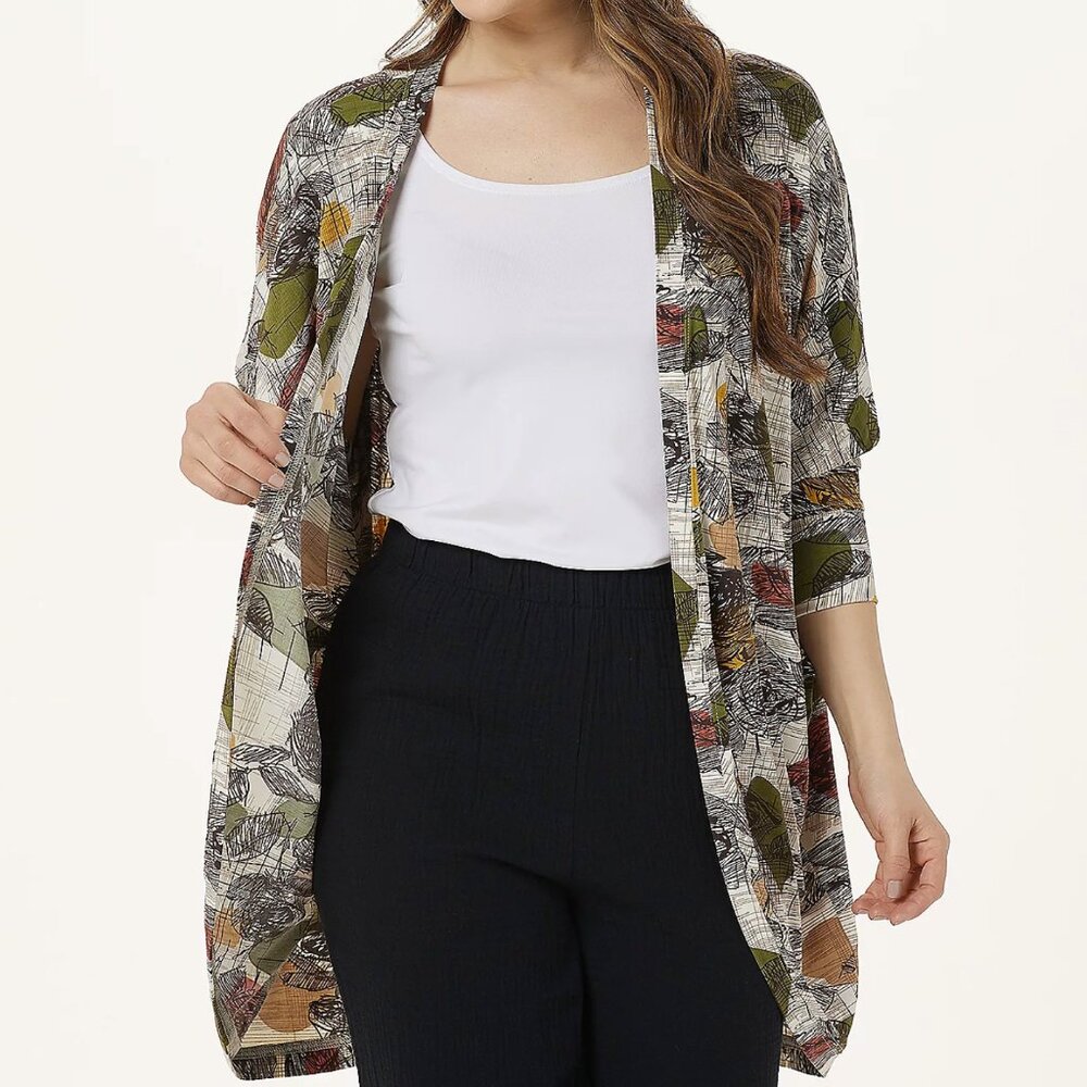 Truth + Style Printed Open Front Bat Wing Cardigan. 14395